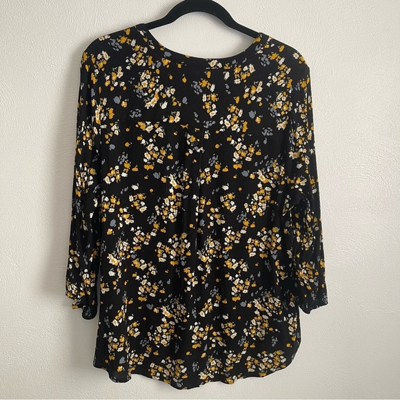 MARKET & SPRUCE Henley 3Q Sleeve stitch fix floral yellow blue size 1X rayon - Picture 2 of 7